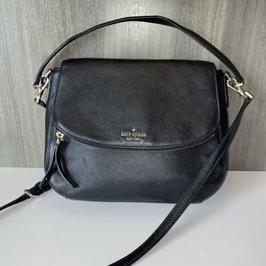Kate Spade Jackson Flap Shoulder Bag Purse Black Pebbled Leather Designer